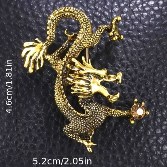 Dragon Brooch Rhinestone Chinese Loong Folklore Mythology Wise Stylish Trendy - Picture 3 of 3
